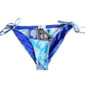 DVF x Onia Bikini Bottoms Size M Bandana Print Blue Y2K Resort Swim White Lotus